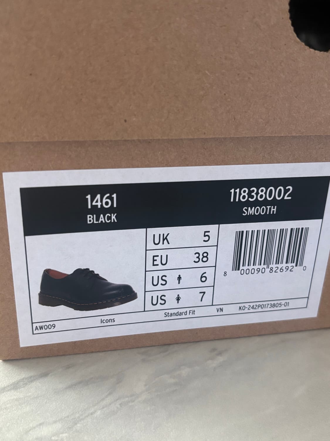 닥터마틴 1461 스무스 3홀 240 uk5 블랙 상품이미지5