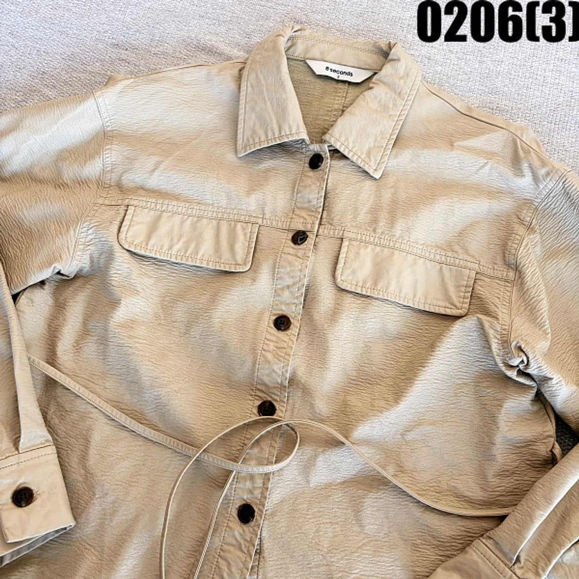 [S] 8 seconds 베이지 숏 크롭 레더 가죽 자켓 0206(3) 상품이미지2