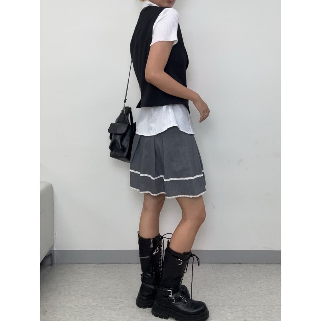 빈티지 그레이 프레피 스커트 상품이미지5