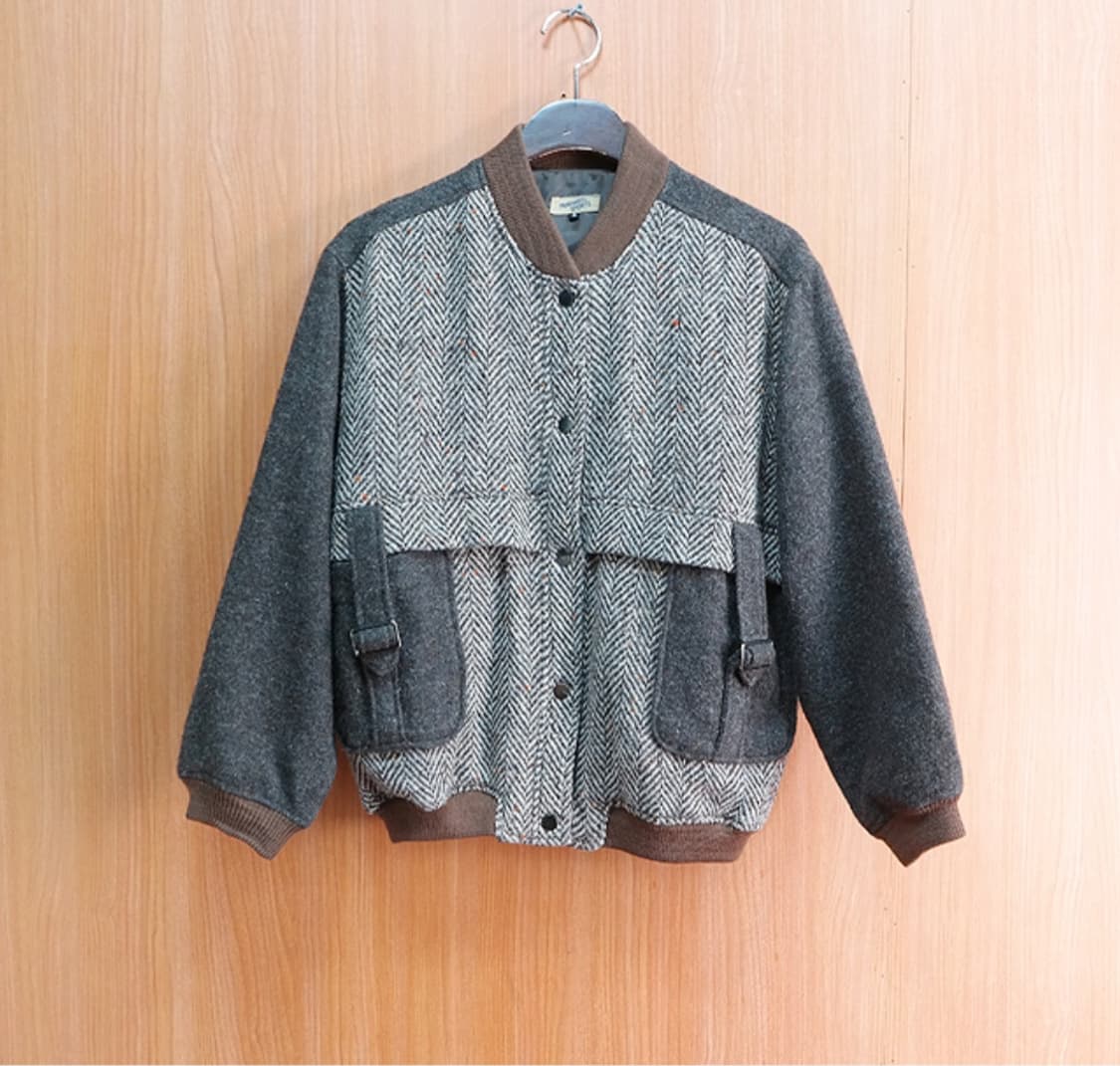 80-90s 울80% 빈티지 헤링본 자켓 우먼프리 상품이미지1