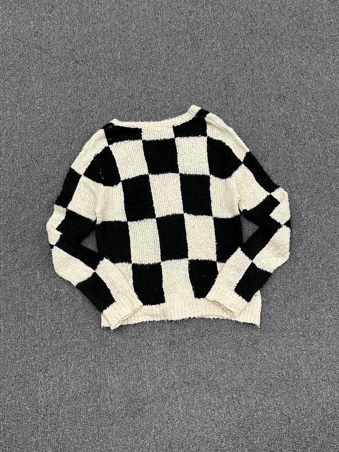 M)Japanese vintage 여성 체커보드 루즈핏 니트 스웨터 상품이미지5