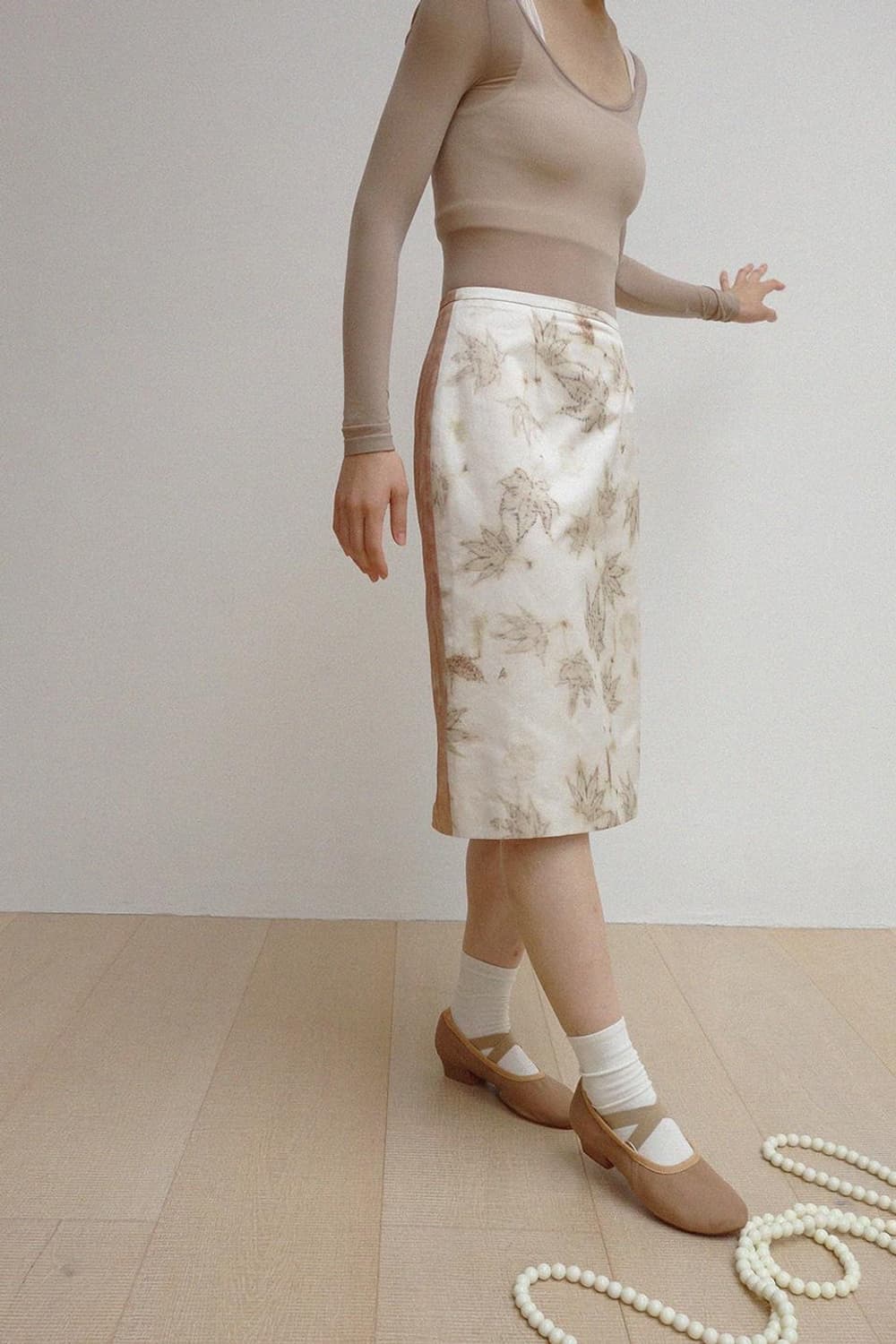 Teak silk skirt (maple & persimmon) 상품이미지1