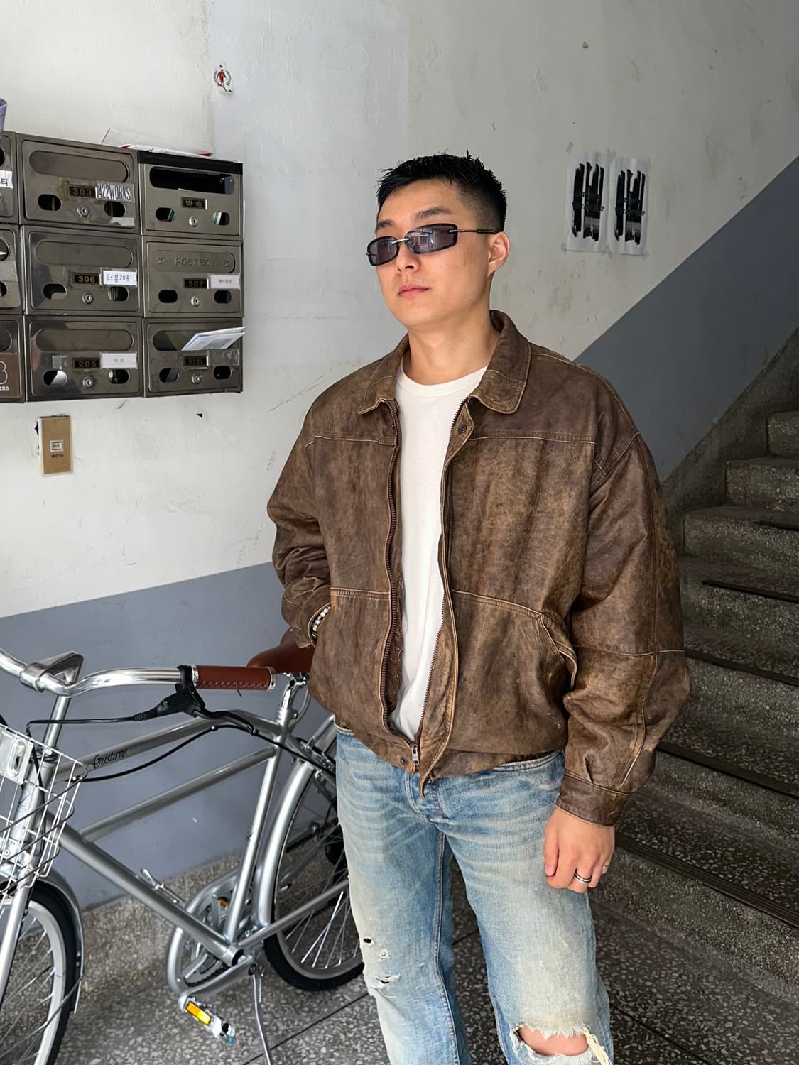 90’s Japanese real leather aging bomber  상품이미지2