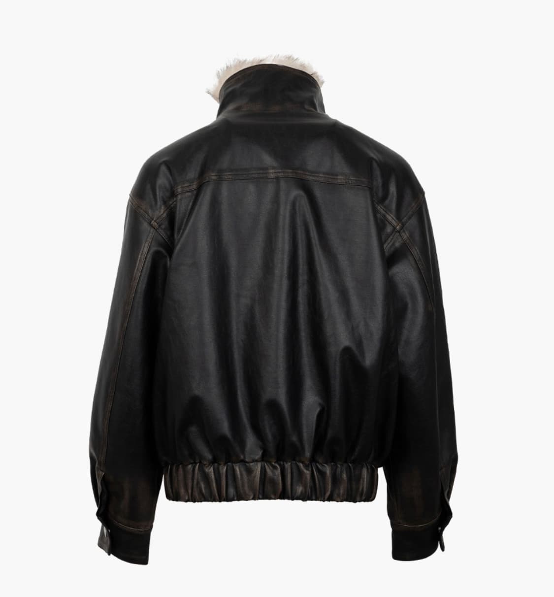 러프넥 워싱 레더 무스탕 자켓 S 상품이미지3