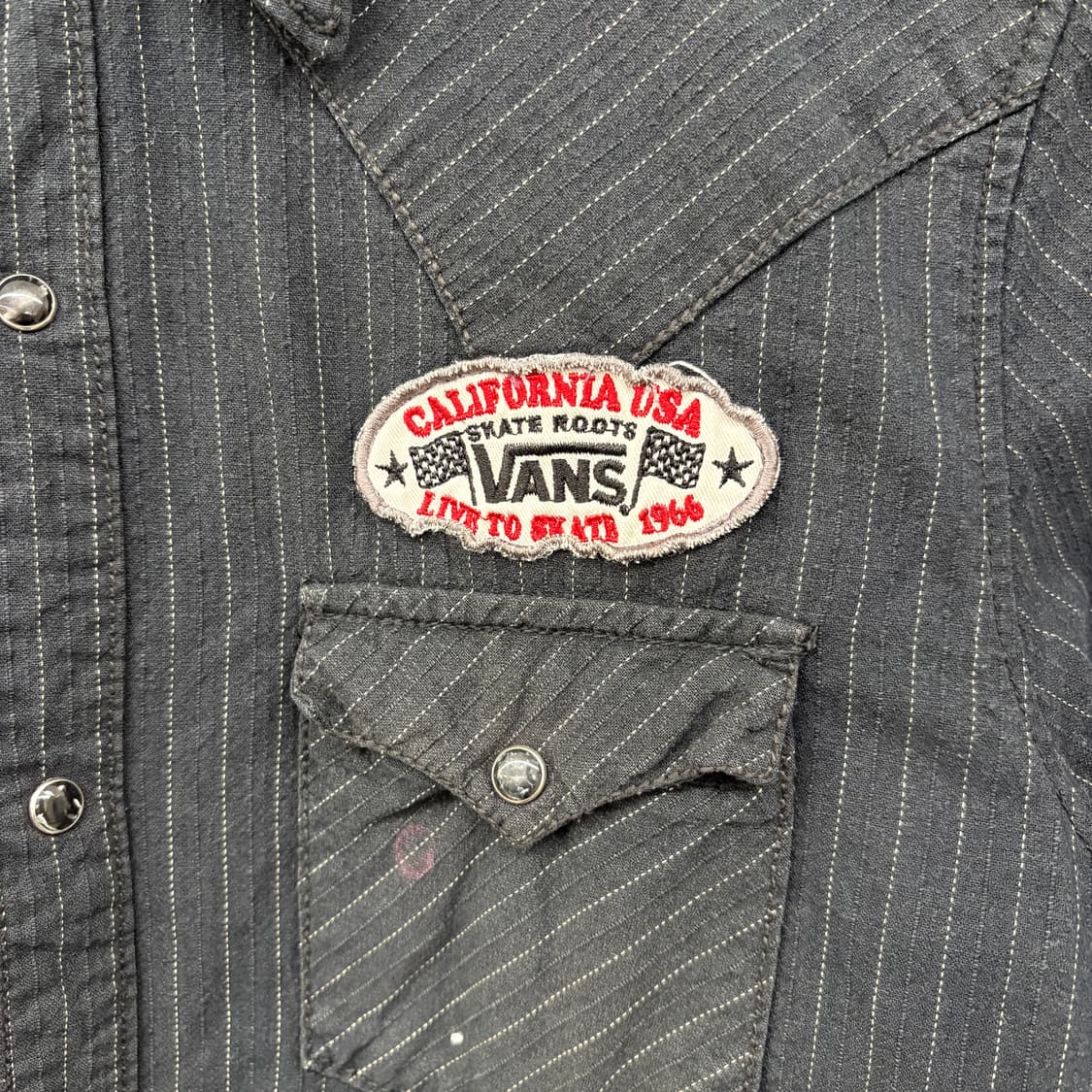 반스 블랙 스트라이프 반팔 셔츠 패치 여성L 상품이미지2