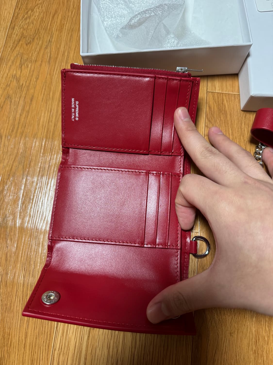 슈프림 레더 체인 월렛 레드 상품이미지2