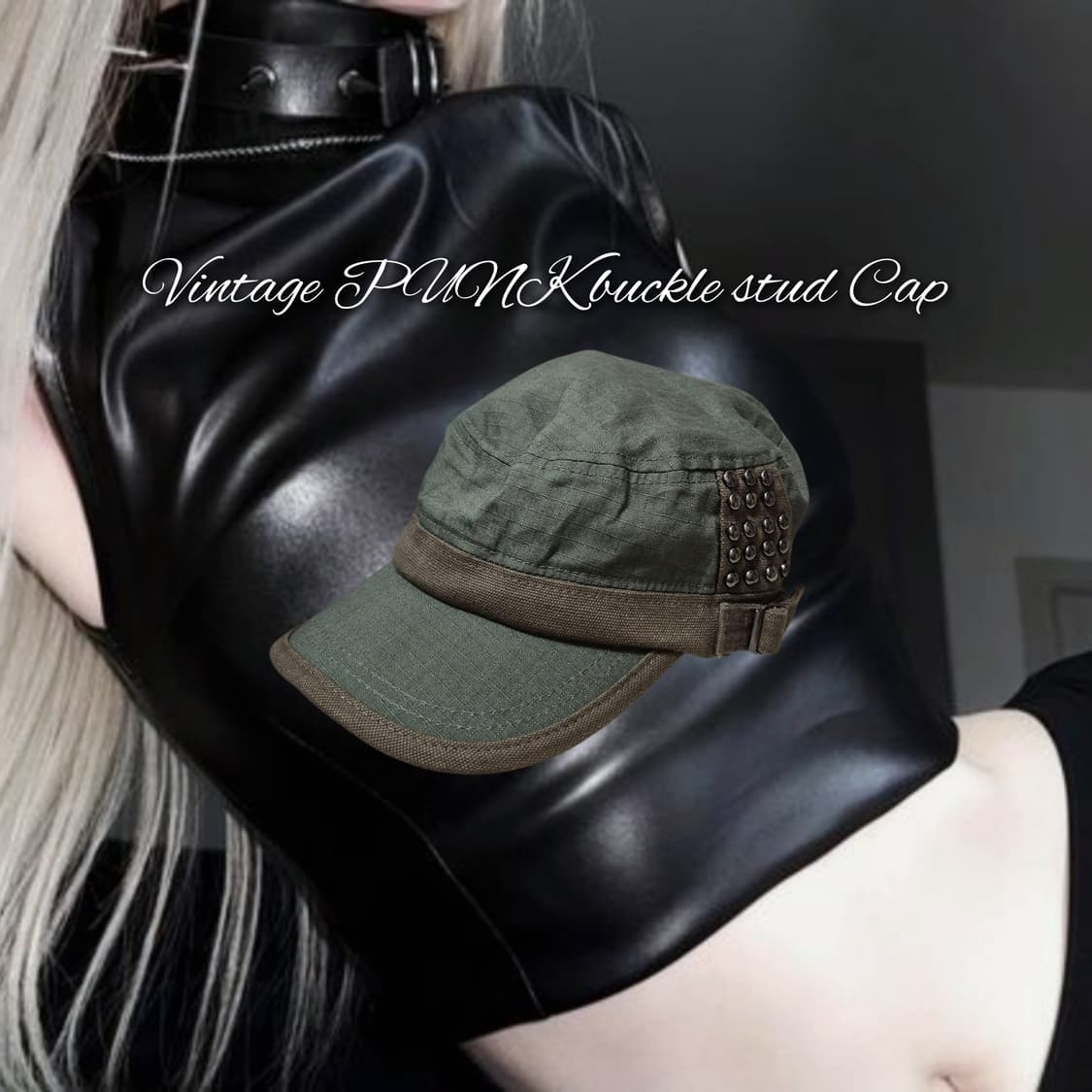 Vintage PUNK buckle stud Cap 상품이미지1