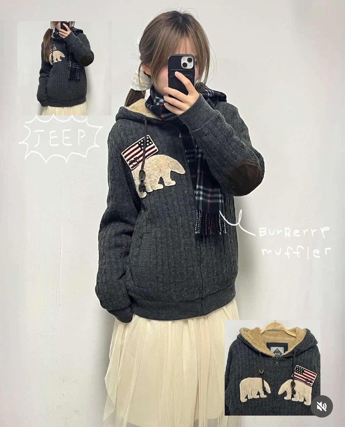 지프 퍼 후드집업 니트집업 차콜 그레이 상품이미지1