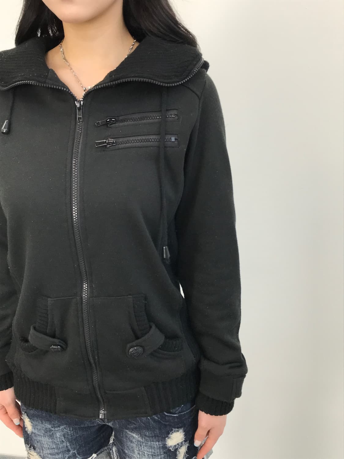 Jpn Black High-Neck Zip-Up Hoodie 상품이미지3