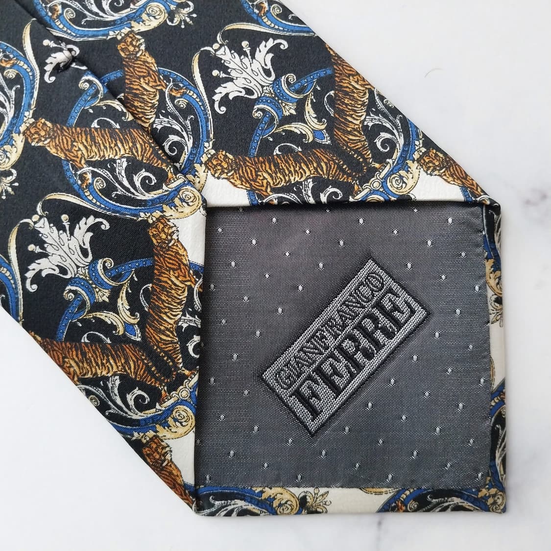 지안프랑코페레 실크 블랙 타이거 넥타이 9.5cm S~A+등급 K1835 상품이미지9