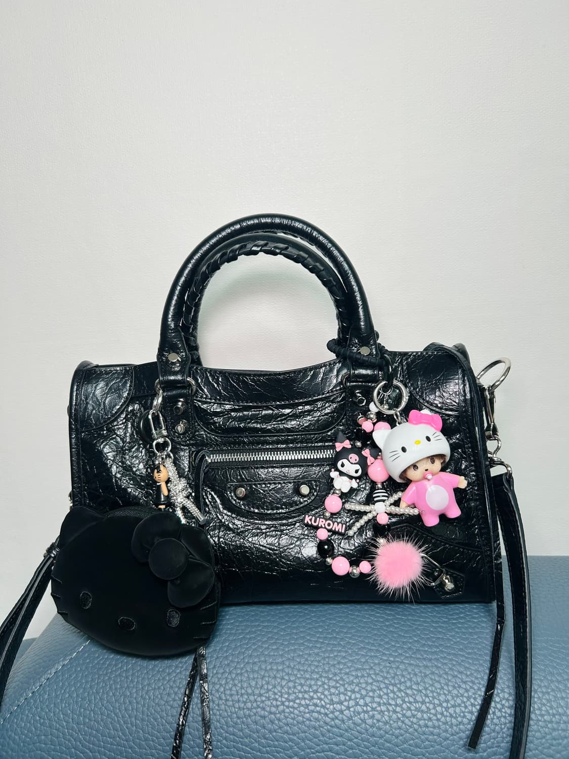 💜🩶키티 베이비 몬치치 X 쿠로미 비즈 레이어드 키링 상품이미지5
