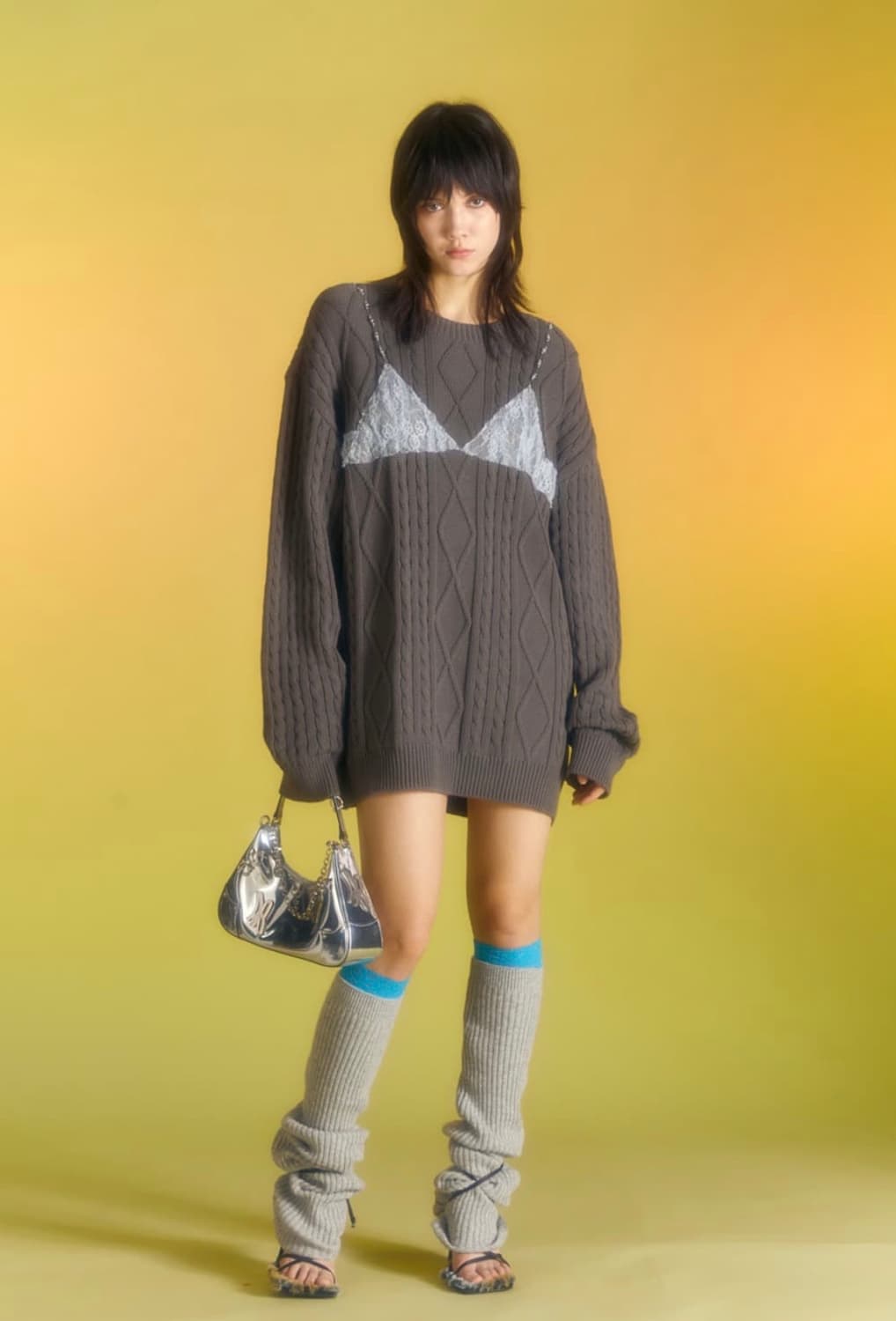 앤더슨벨포우먼 레이스 란제리 보이프렌드핏 니트 상품이미지1