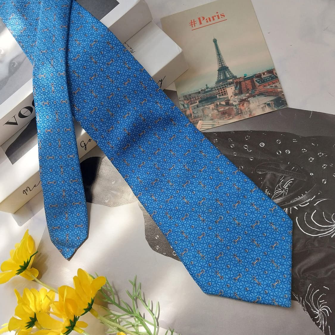 LANCEL 란셀 실크 블루 패턴 넥타이 9.7cm A등급 K2713
 상품이미지4