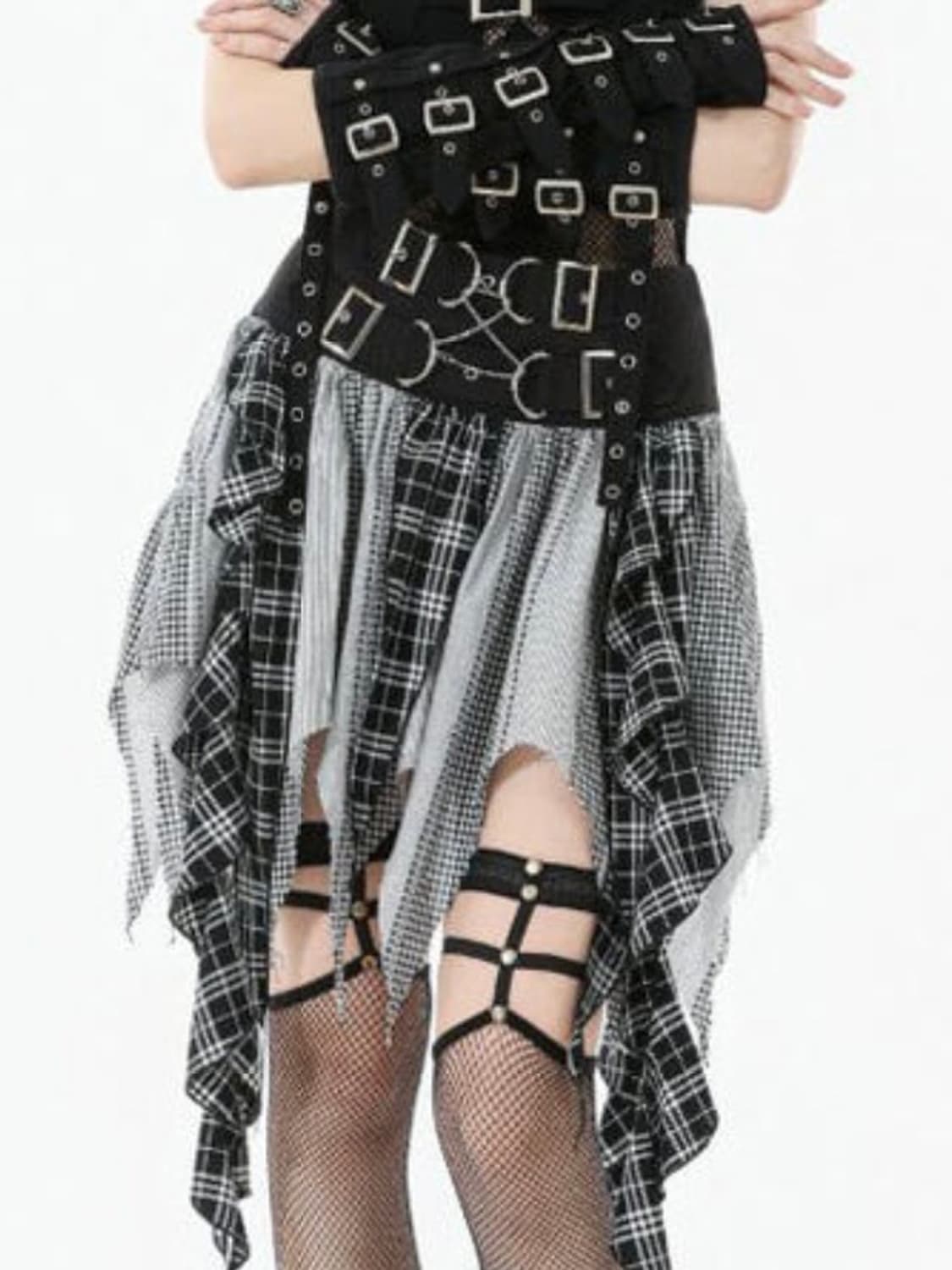 DARK IN LOVE 락샵 다크인러브 플레이드 패치워크 스커트 상품이미지1