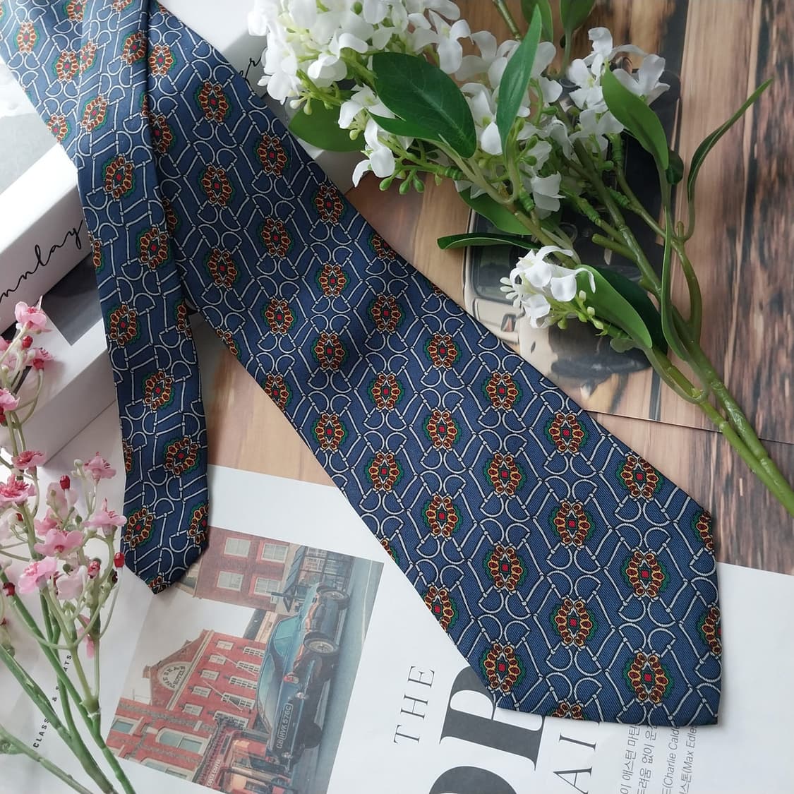 루이 페로 실크 블루 패턴 넥타이 9.5cm A등급 K1686
 상품이미지4