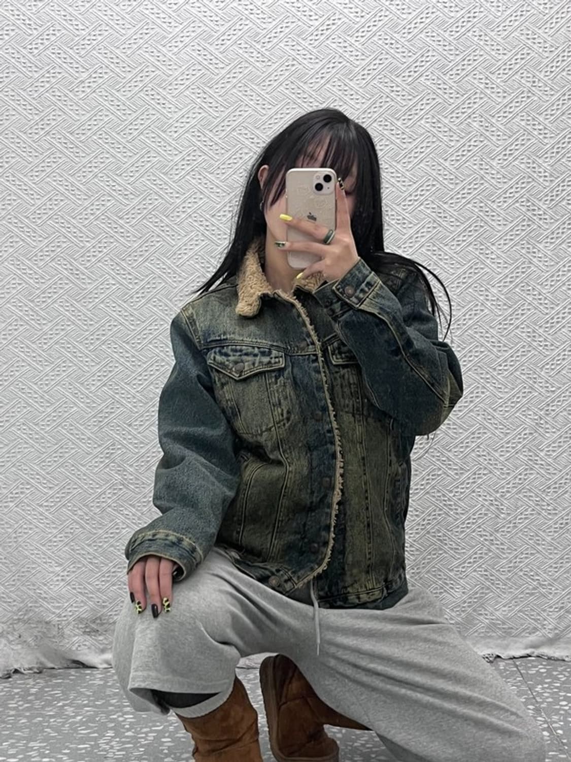 아베크롬비 빈티지 디스트로이드 워싱 양털 데님 자켓 M C07497 상품이미지1