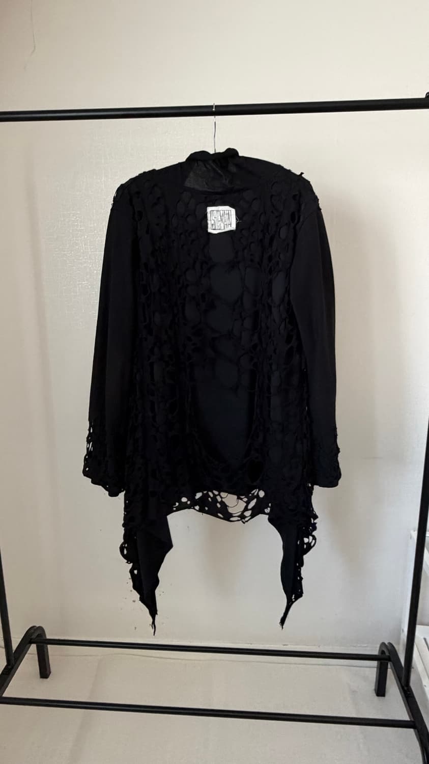 V kei Black distressed Drap cardigan 상품이미지1