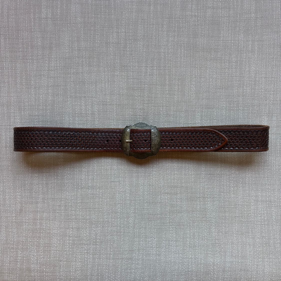 (39)90s 폴로 랄프로렌 핸드 카빙 레더 N A 브론즈 버클 벨트 상품이미지2