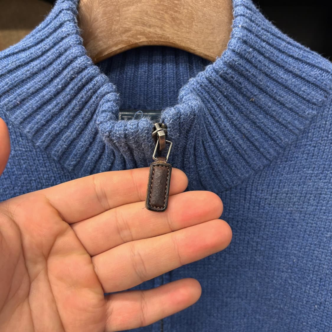 90s 폴로 랄프로렌 더블립 하프집업 코튼 니트 스웨터 블루 N638 상품이미지6