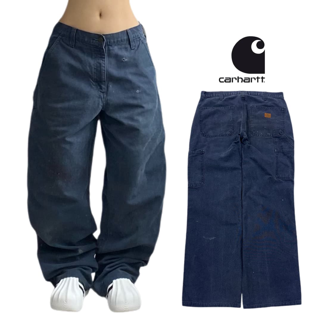칼하트 OG 가죽패치 카펜터 덕캔버스 와이드 워크팬츠 상품이미지1