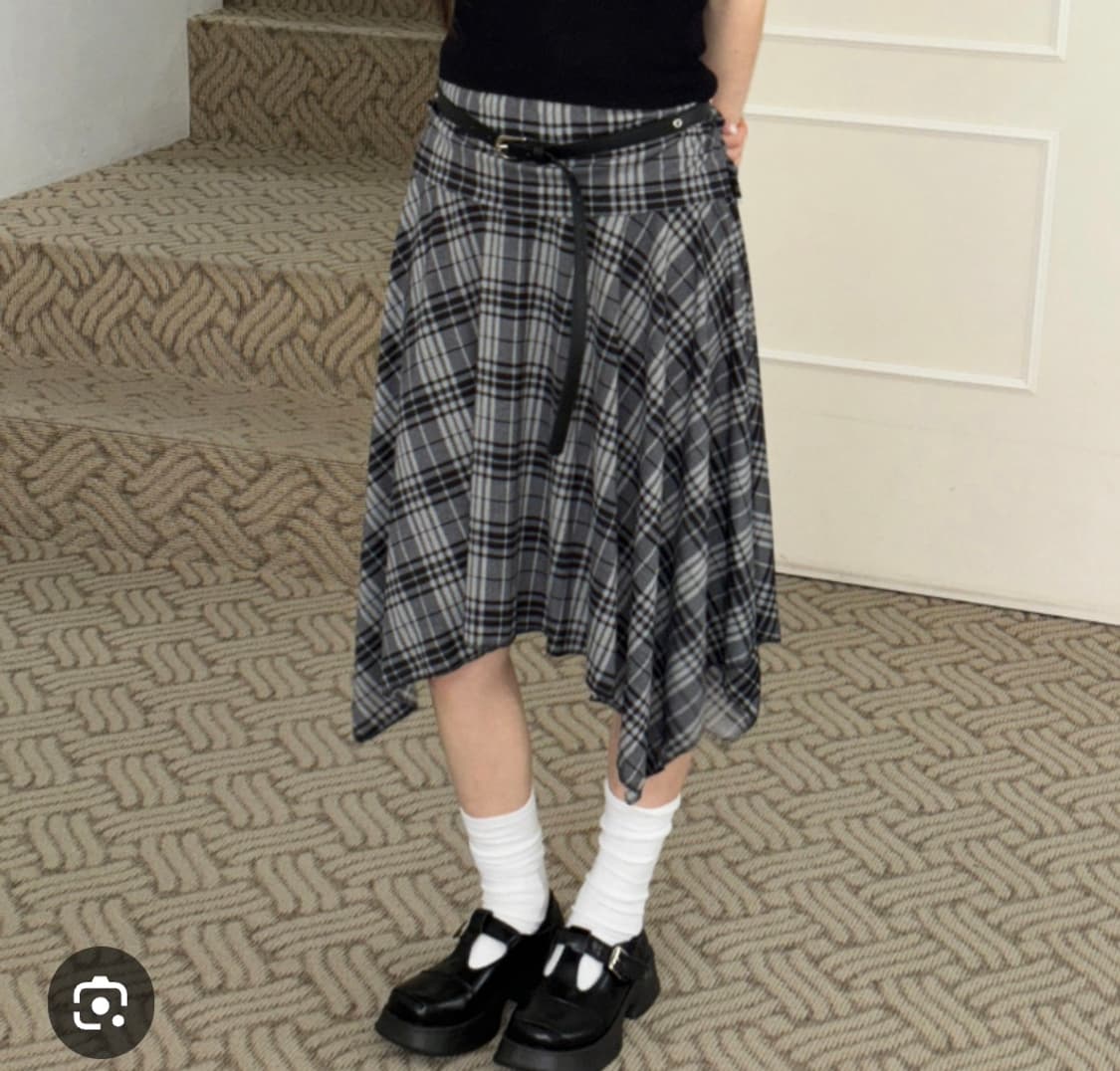 데무 언발 체크 스커트 상품이미지8