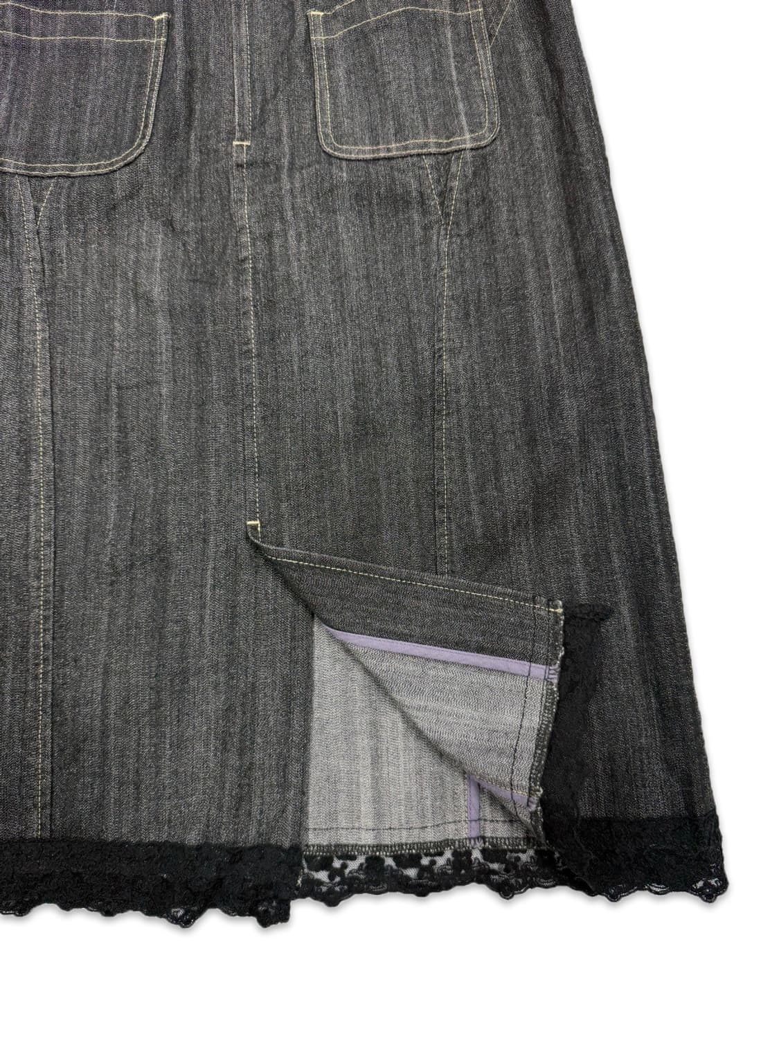 빈티지 CORDIER 블랙 데님 라인 레이스 미디 스커트 상품이미지4