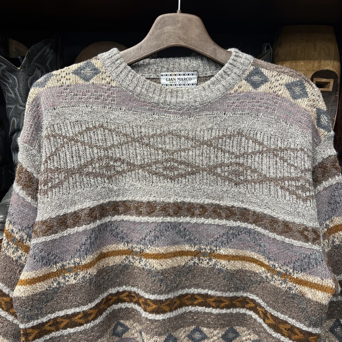 빈티지 노르딕 웨이브 패턴 브러쉬드 울 스웨터 상품이미지3