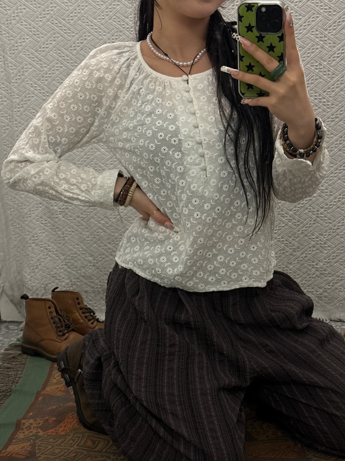 빈티지 코지 모리 잔꽃 레이스 펀칭 롱슬리브 K0205 상품이미지2