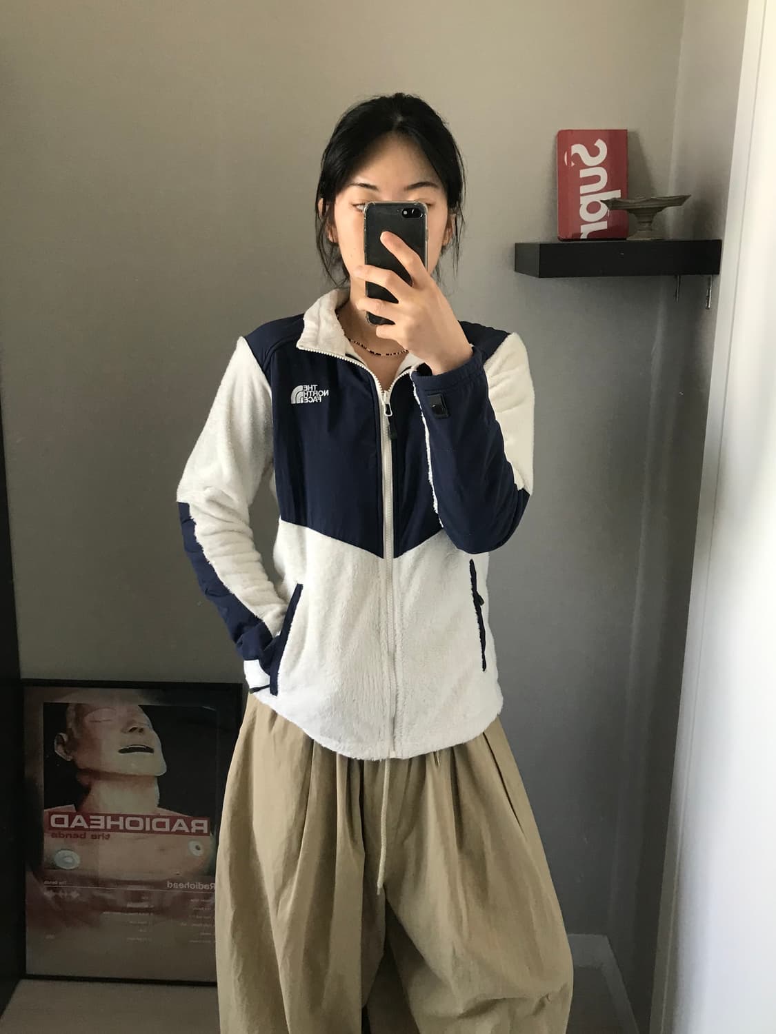 노스페이스 로고 화이트 네이비 플리스 집업 상품이미지4