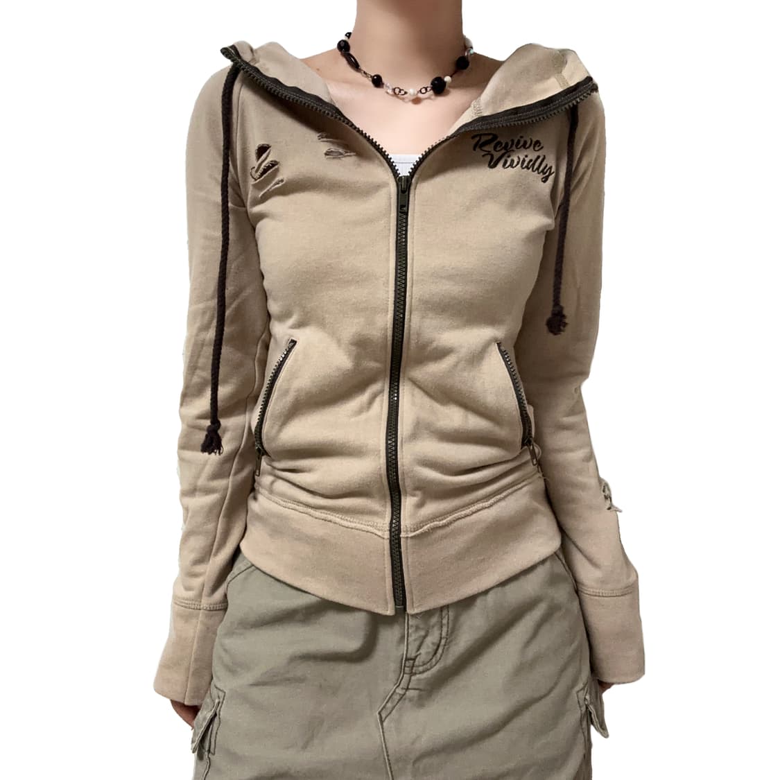 Beige Brown Damage Point Zip U 상품이미지2