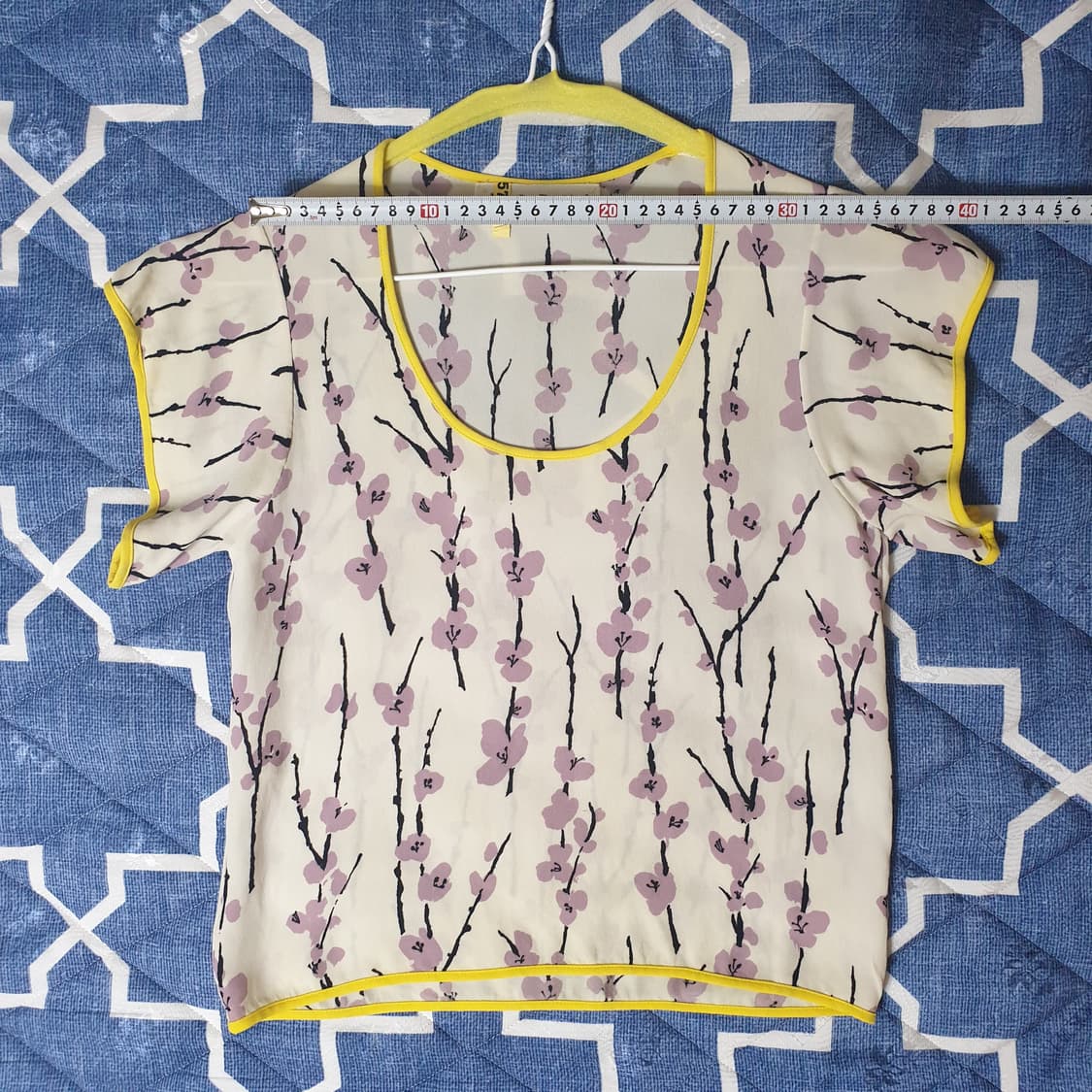 MARNI 마르니 아카이브 실크 벚꽃패턴 파이핑 날개소매 크롭 블라우스 상품이미지8