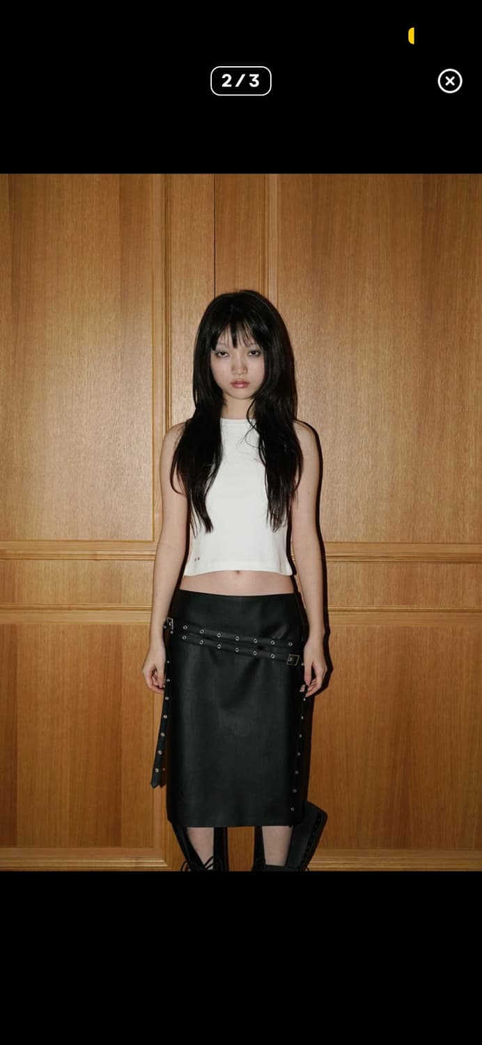 데어드 eyelet strap midi reather skirt 상품이미지2
