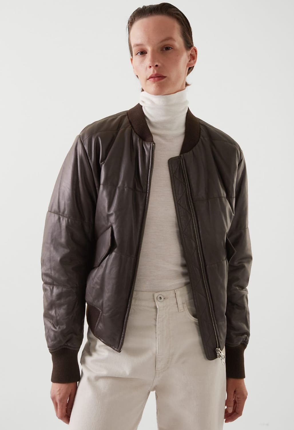 [M]COS 코스 우먼 패딩 램스킨 레더 봄버 자켓 상품이미지2