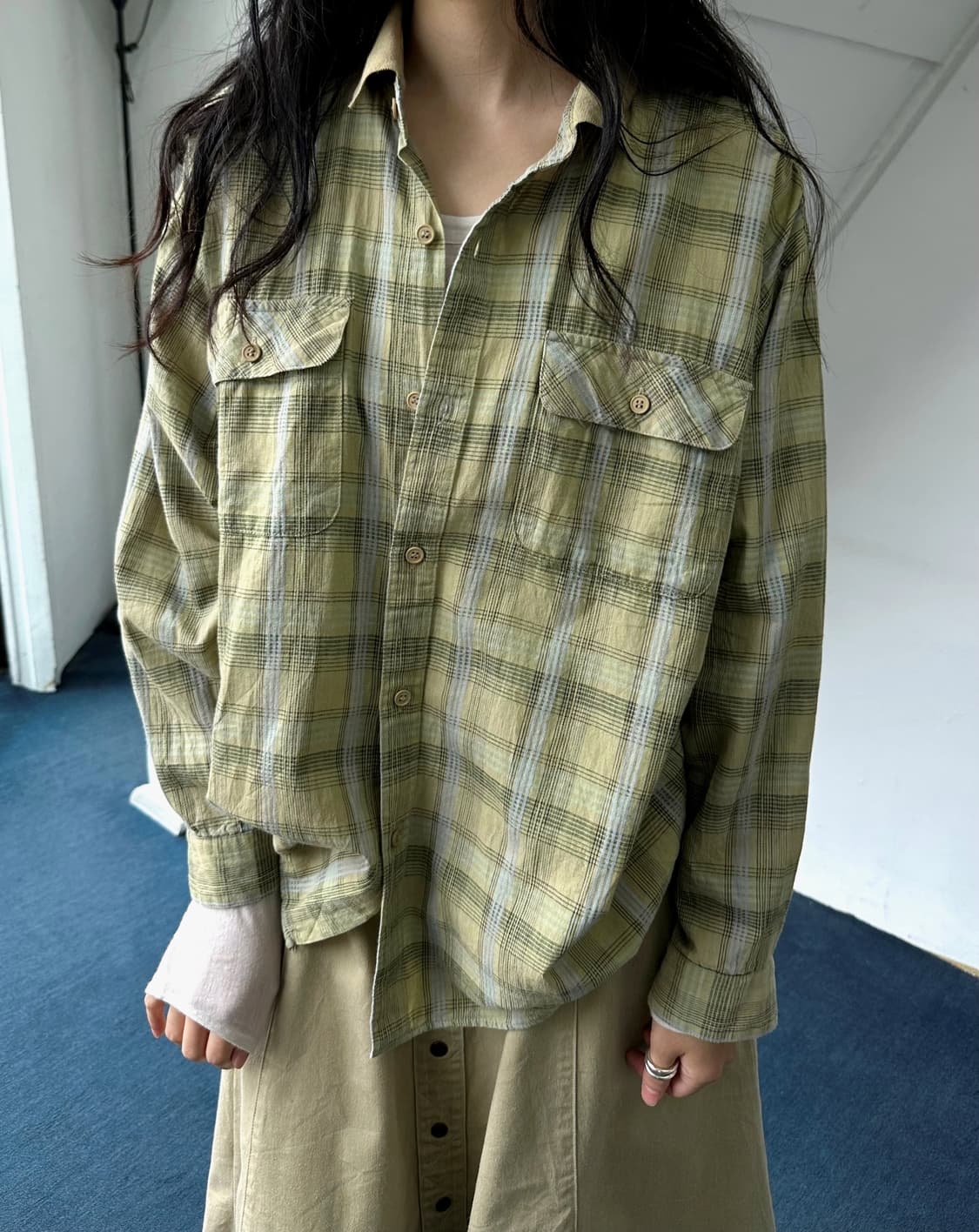 Light cotton wide silhouette check shirt 상품이미지7
