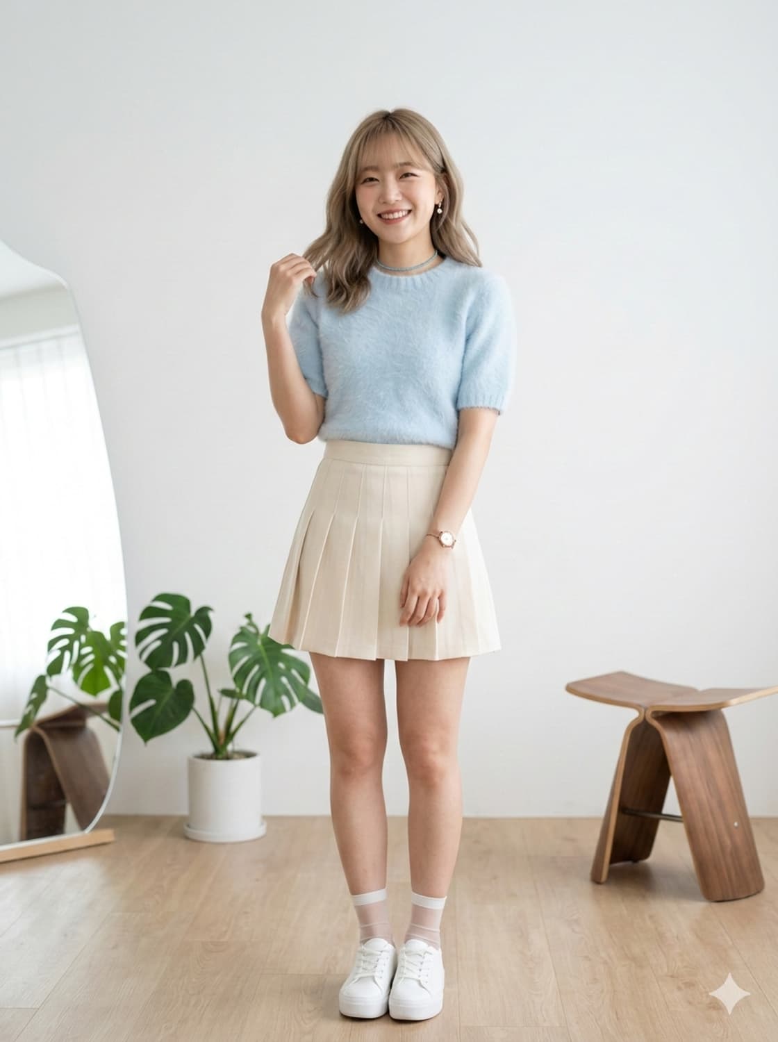 FAYEWOO 페이우 100% 앙고라 반팔 니트 스카이블루 상품이미지1