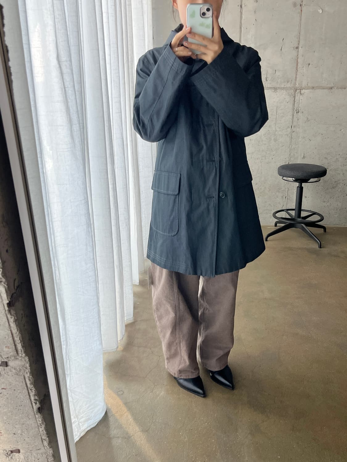 Mitumine 코튼 후드 미디 자켓 다크그레이 상품이미지7