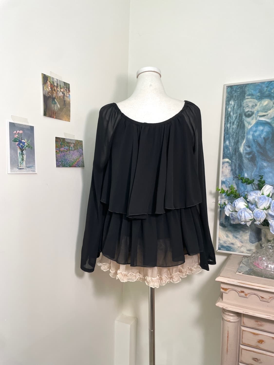 black ruffle puff long sleeve blouse 상품이미지3