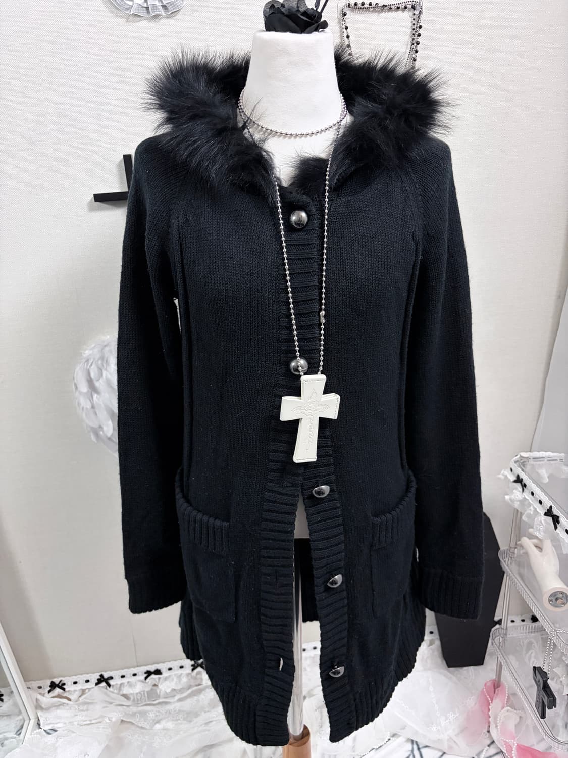 y2k 블랙페어리 롱 니트 가디건 상품이미지3