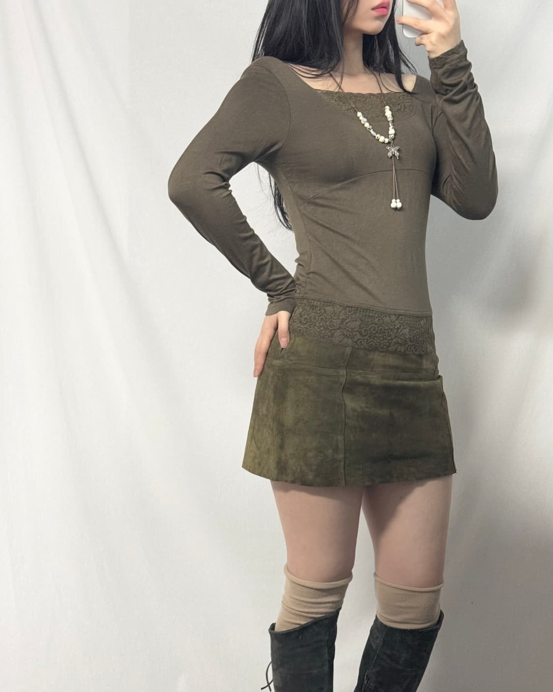 돈피 가죽 미니 스커트 상품이미지5