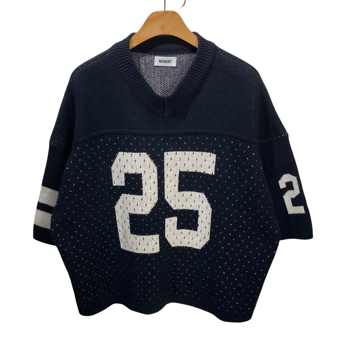 노앙 브이넥 네이비 패턴 반팔 니트 상품이미지2