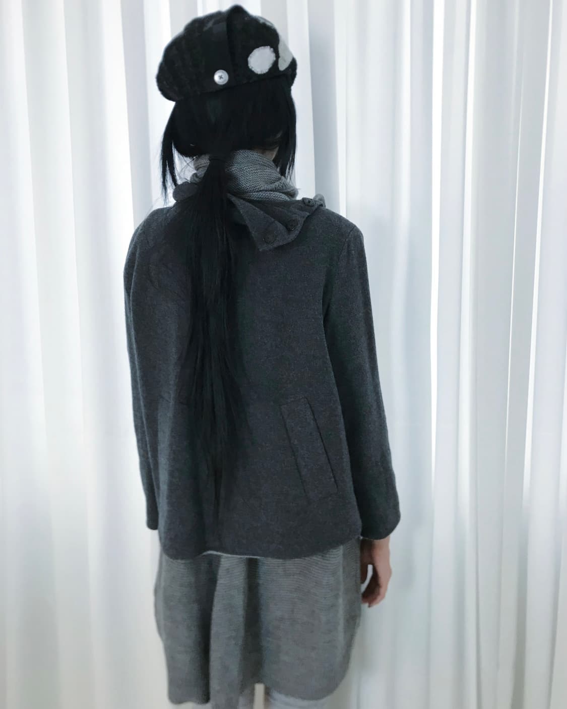 Grey wrap diagonal multi-collar wool top 상품이미지9