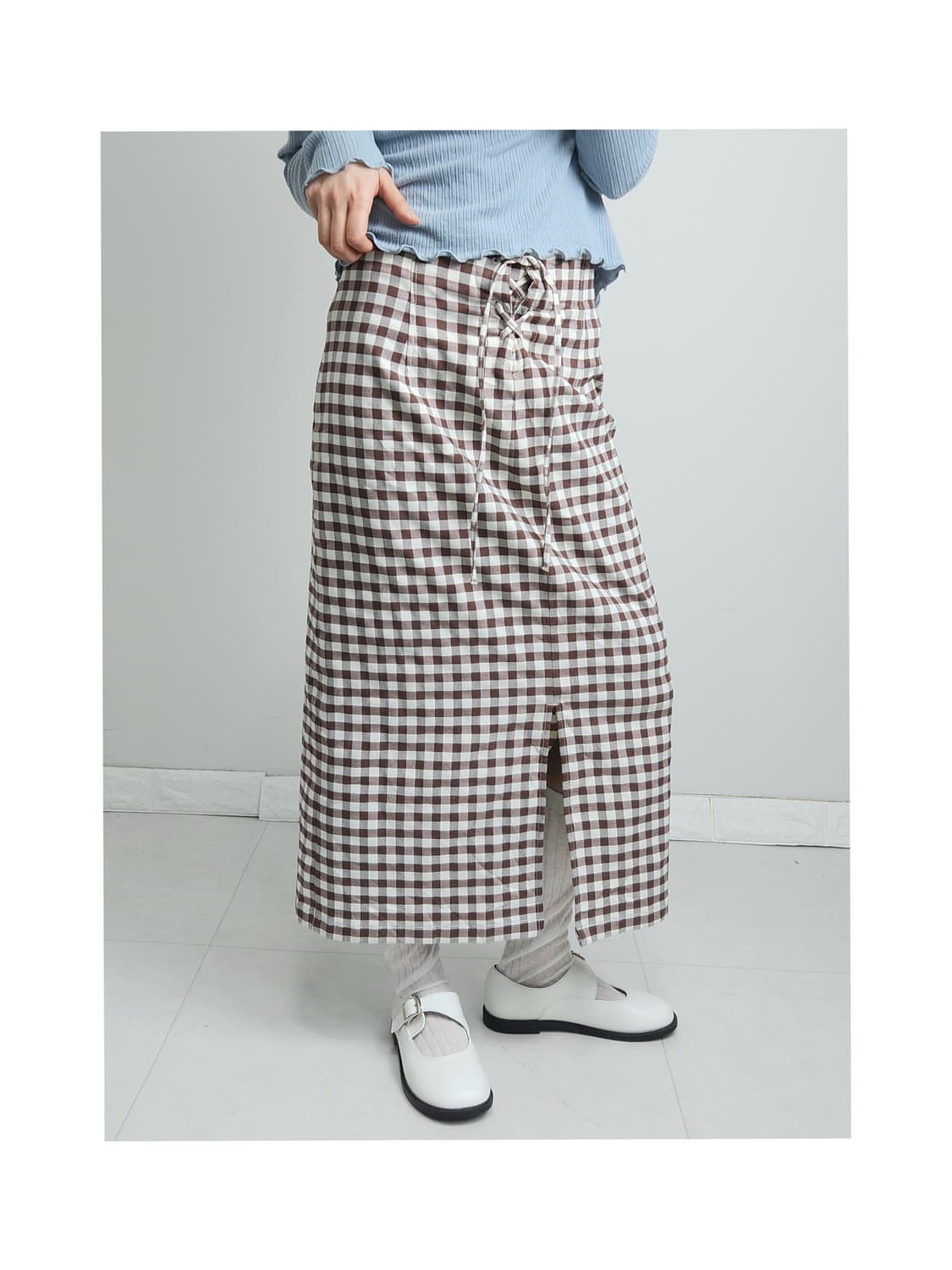 (GU)깅엄 체크 롱 스커트 상품이미지1