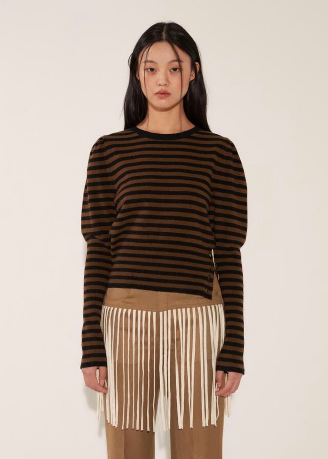 솔티페블 스트라이프 퍼프 니트 브라운 상품이미지1