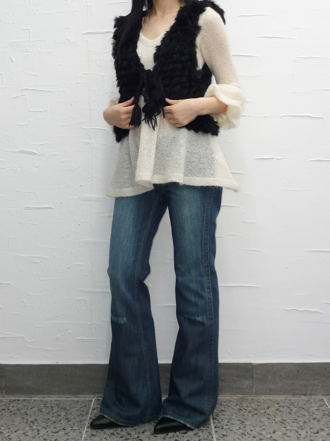 black fur ribbon vest 상품이미지4
