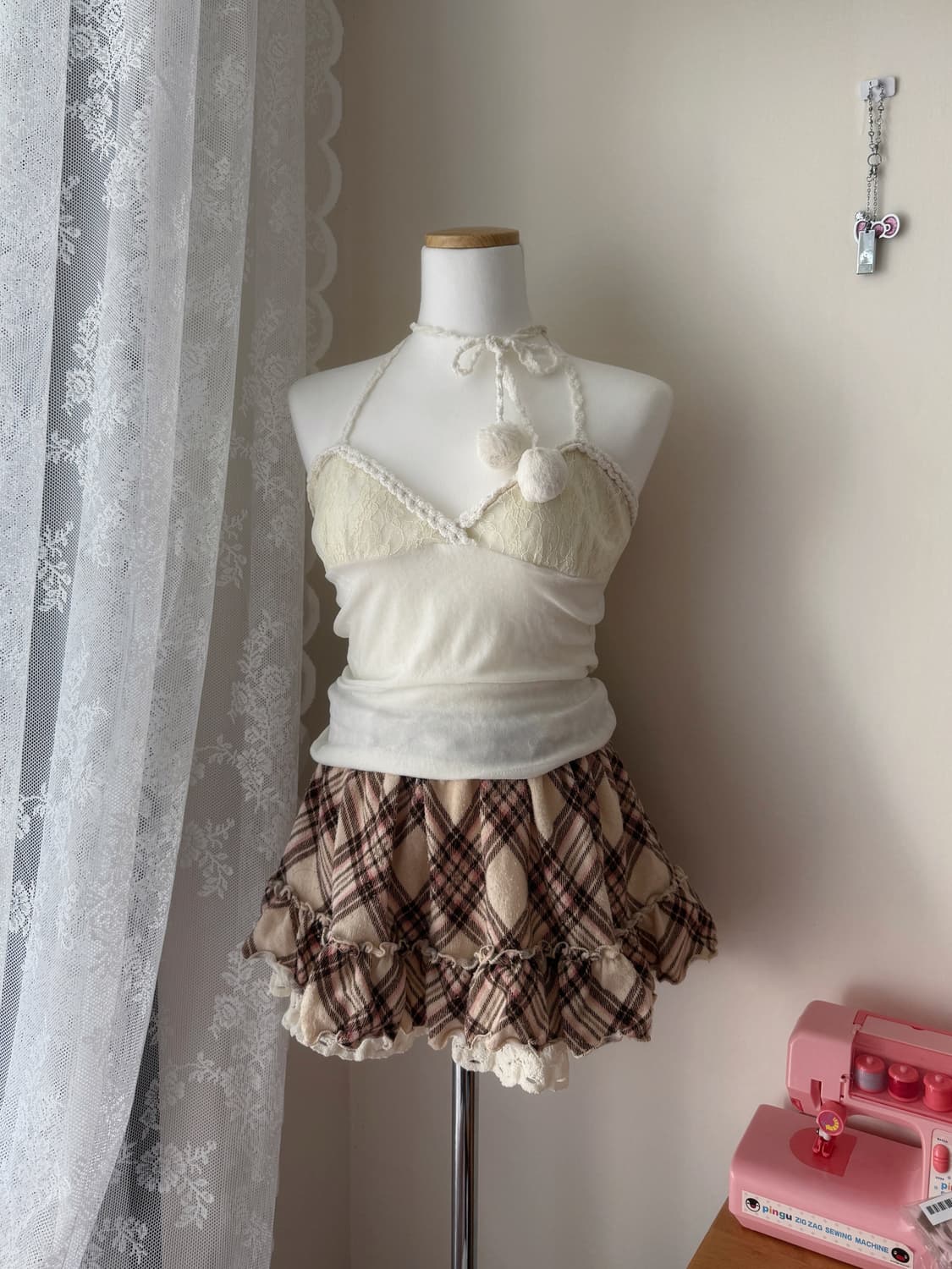 리즈리사 캐미솔 폼폼 슬리브리스 리본 히메갸루 로걀 라떼갸루 빈티지 상품이미지2