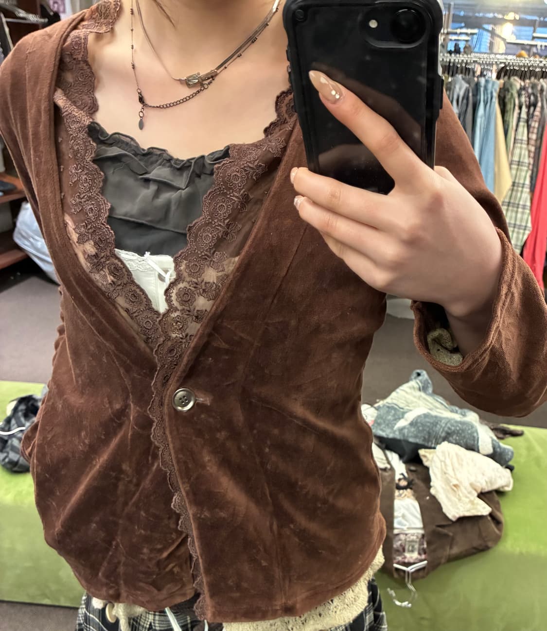 40)Japanese vintage 여성 레이스 디테일 스웨이드 자켓 상품이미지2