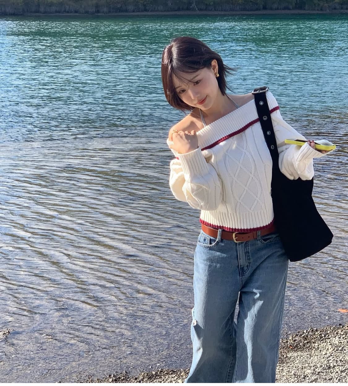 기준 Off-Shoulder Cable Knit Ivory 상품이미지1