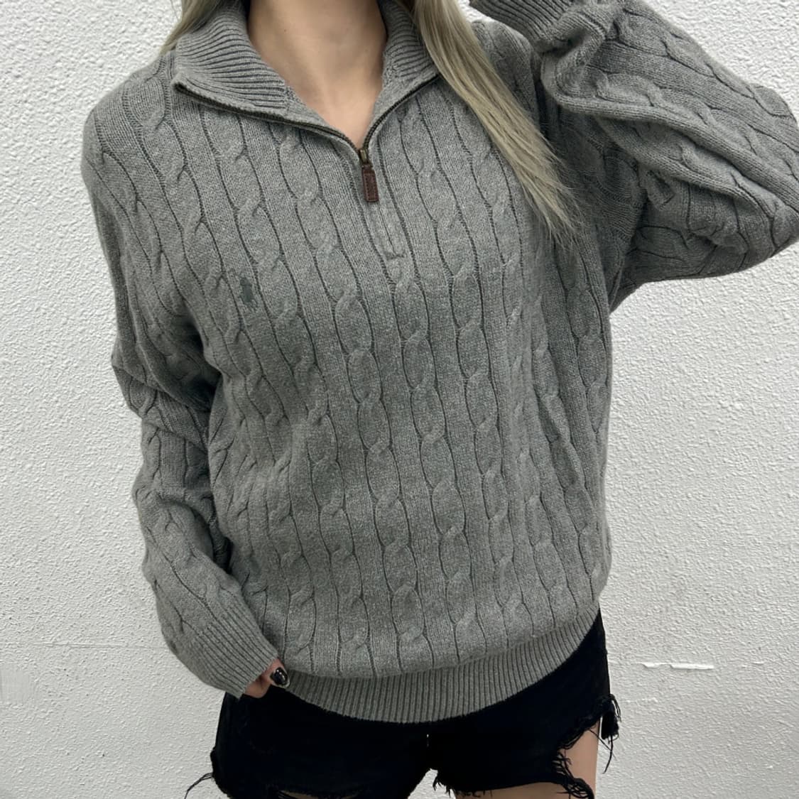 폴로 랄프로렌 그레이포니 그레이 꽈배기 반집업 니트 L 상품이미지1