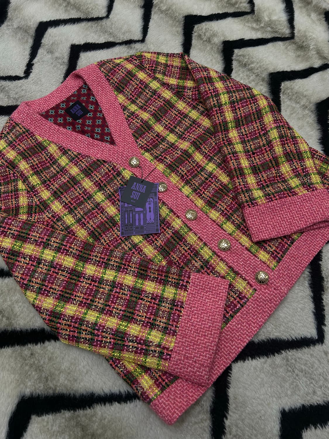 [77]안나수이 깅엄 트위드 니트 가디건 상품이미지2