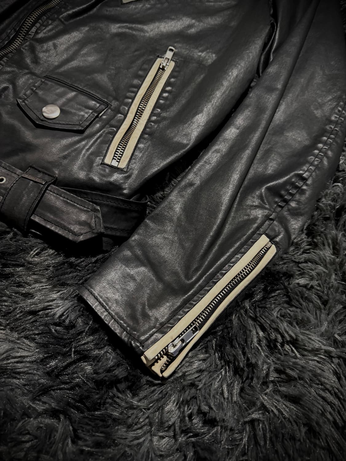 Diesel 투톤 지퍼 디테일 가죽 라이더자켓  상품이미지5